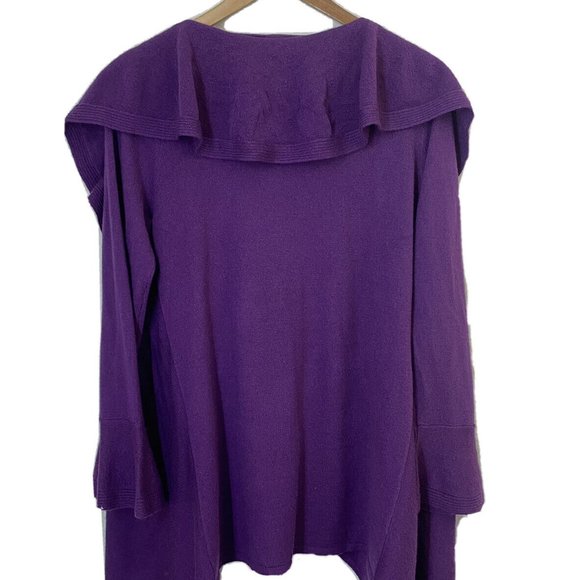 Long Sleeve Purple Ruffle Waterfall Hem Sweater Cardigan Duster size Large - Picture 6 of 8